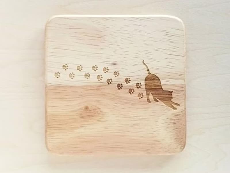 肉球足跡 角型コースター 猫ちゃんシルエット付　Gift wrapping Christmas Gift