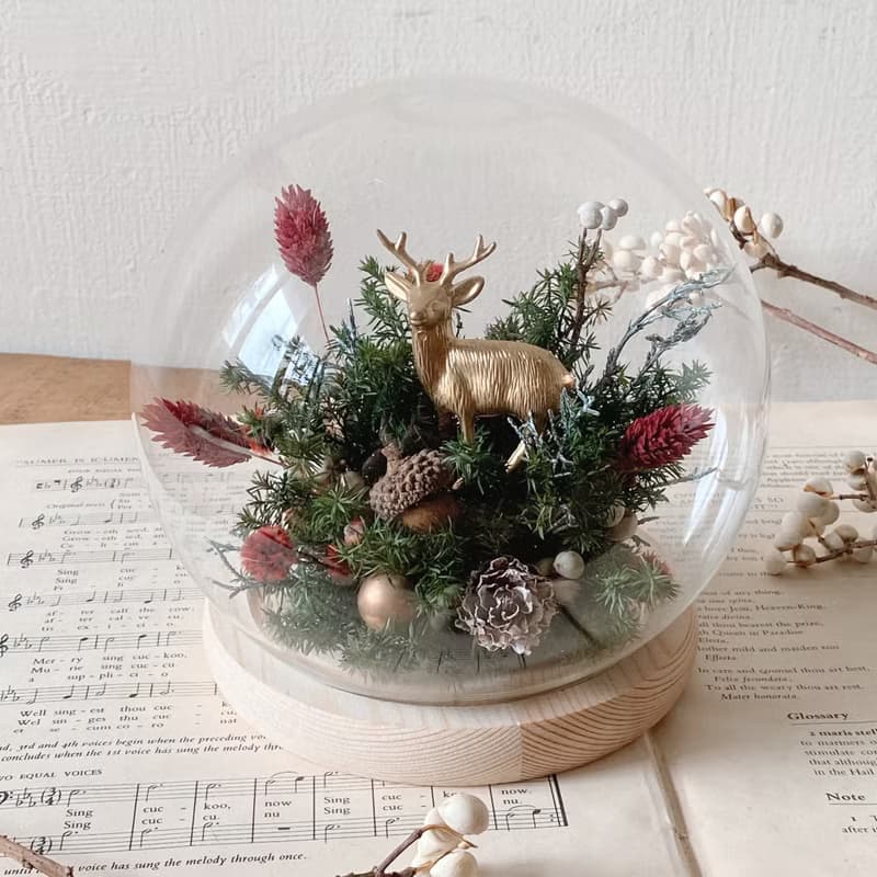 聖誕交換禮物 麋鹿永生花罩盅