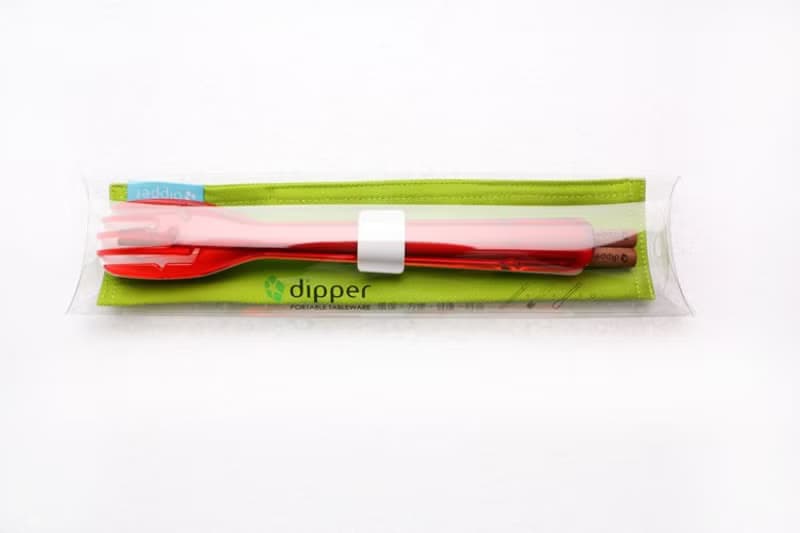 dipper 3合1紫檀木環保餐具組-莓果紅叉