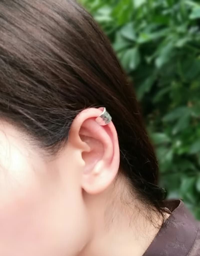 999純銀【經典格紋耳飾-單只】無耳洞耳骨夾/男女適用/手工鍛敲