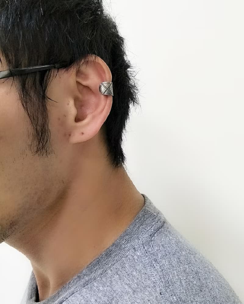 999純銀【經典格紋耳飾-單只】無耳洞耳骨夾/男女適用/手工鍛敲