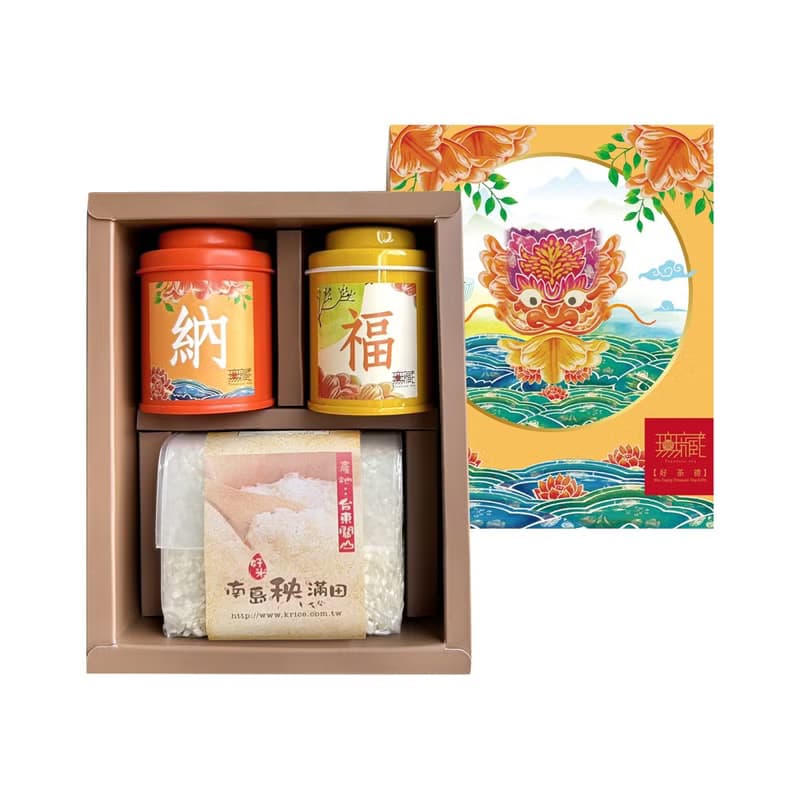 F4【無藏】端午公益禮盒 — 好人緣精緻彩盒-茶米禮盒(2茶+1米)