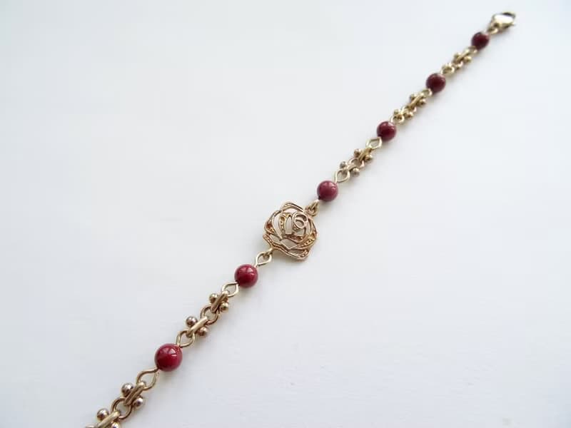 紅碧玉 紅磚石 古典玫瑰花 黃銅手鍊 | 搖擺玫瑰