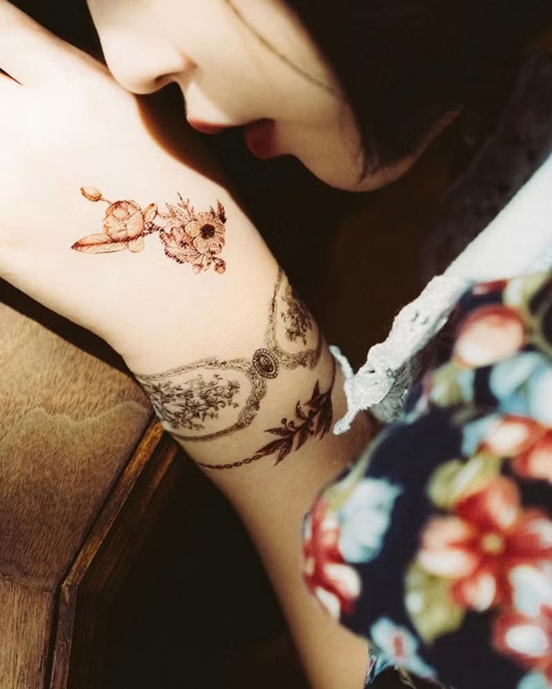 勃根地花園 手鍊-2入紋身貼紙 原創手繪設計