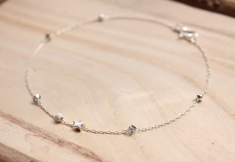 *hippie* Mini Star│迷你星 小巧雅緻磨砂銀珠水晶純銀腳鏈/手鍊