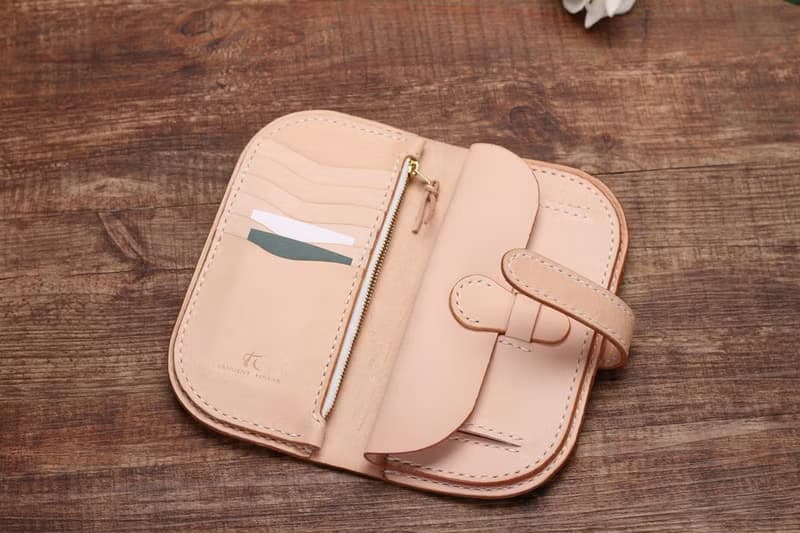 【切線派】意大利植鞣革純手工真皮女士錢包長夾001款原色