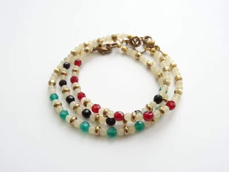 綠瑪瑙 黃玉 黃銅派對手鍊 B 款