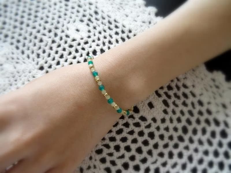 綠瑪瑙 黃玉 黃銅派對手鍊 B 款