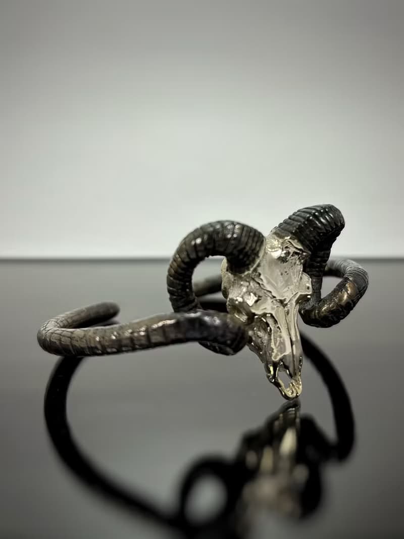 Ram Goat Skull Bangle Bracelet in White Bronze, Available in 4 Colourways.