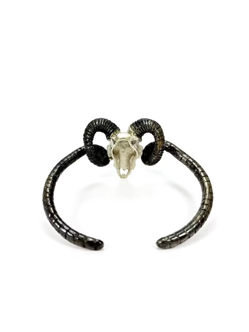 Ram Goat Skull Bangle Bracelet in White Bronze, Available in 4 Colourways.