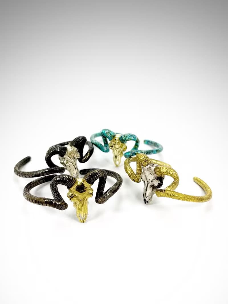 Ram Goat Skull Bangle Bracelet in White Bronze, Available in 4 Colourways.