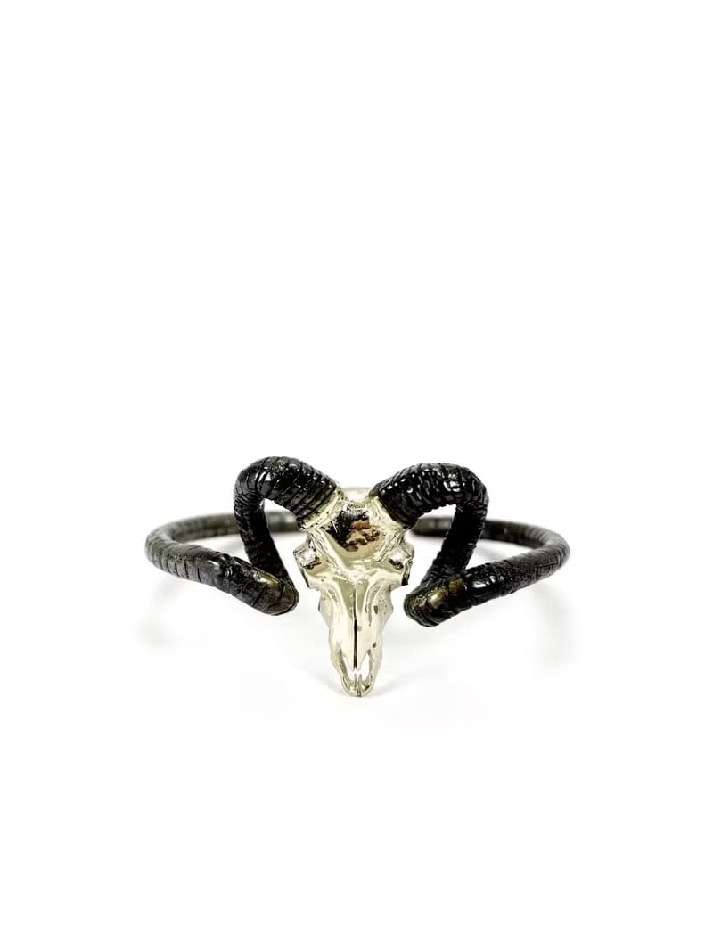 Ram Goat Skull Bangle Bracelet in White Bronze, Available in 4 Colourways.