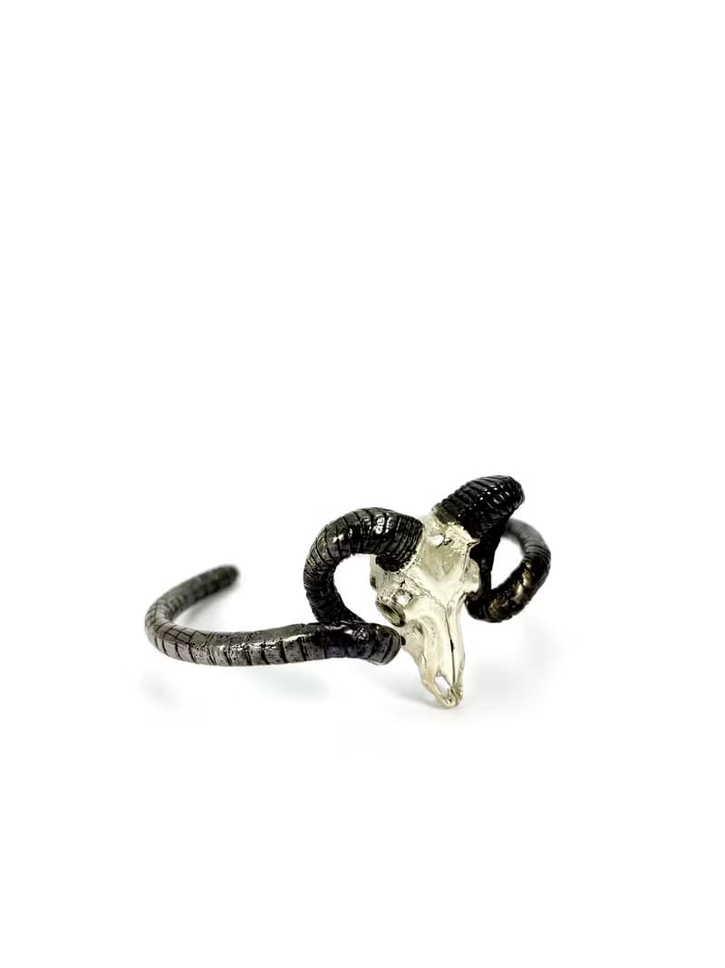 Ram Goat Skull Bangle Bracelet in White Bronze, Available in 4 Colourways.