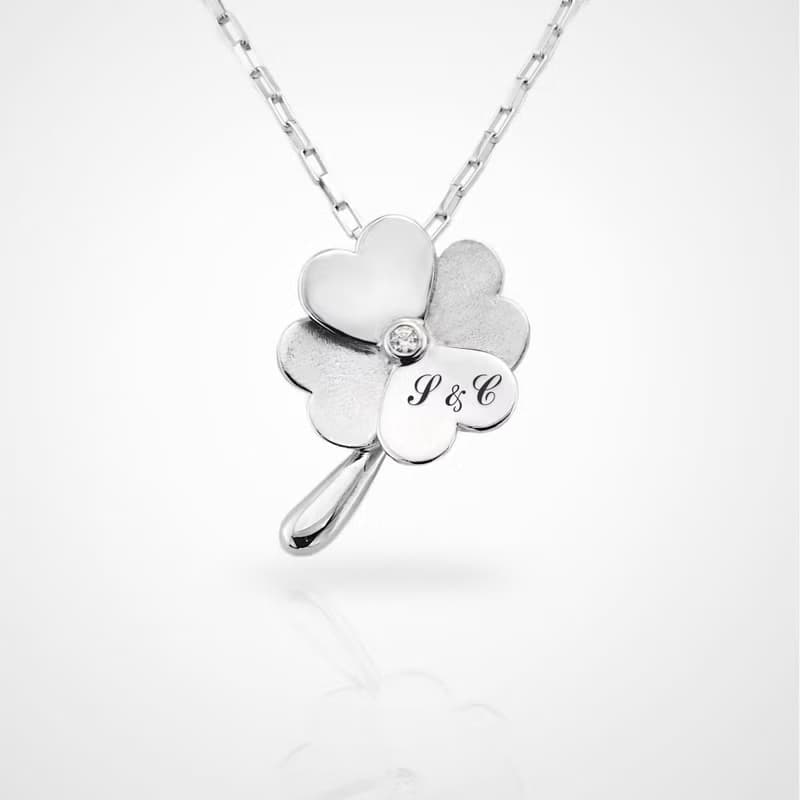 手工925純銀x天然鑽石【立體幸運草項鍊】生日.情人節.祝福升職禮