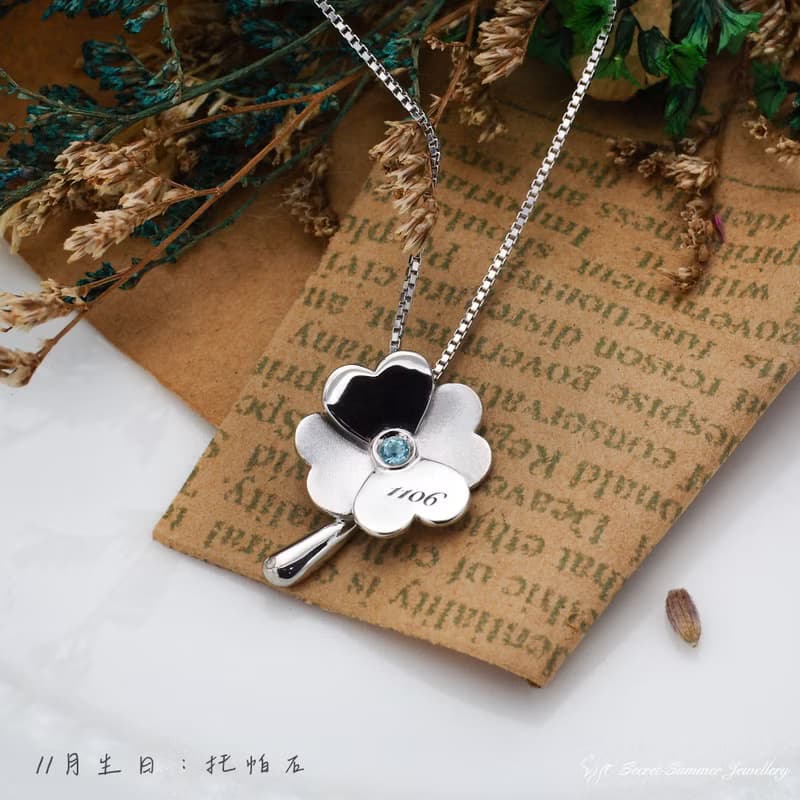 手工925純銀x天然鑽石【立體幸運草項鍊】生日.情人節.祝福升職禮