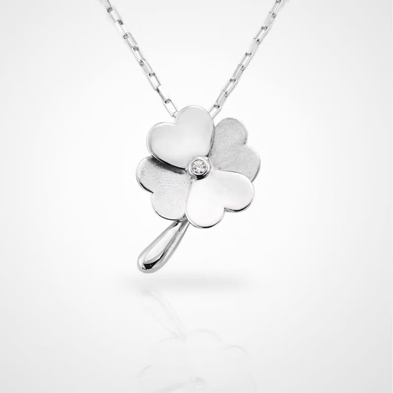 手工925純銀x天然鑽石【立體幸運草項鍊】生日.情人節.祝福升職禮