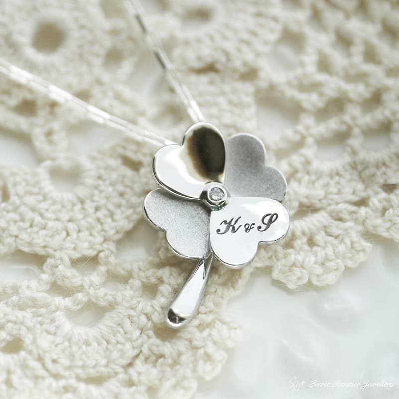 手工925純銀x天然鑽石【立體幸運草項鍊】生日.情人節.祝福升職禮