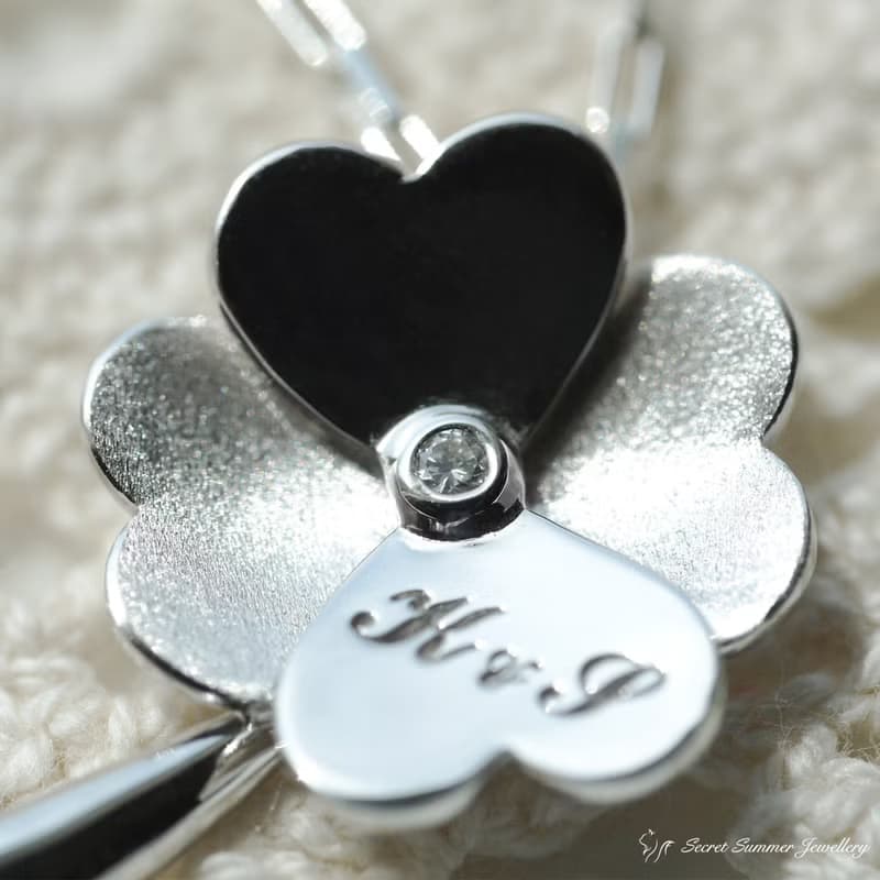 手工925純銀x天然鑽石【立體幸運草項鍊】生日.情人節.祝福升職禮