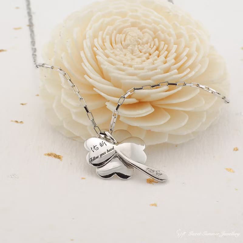 手工925純銀x天然鑽石【立體幸運草項鍊】生日.情人節.祝福升職禮