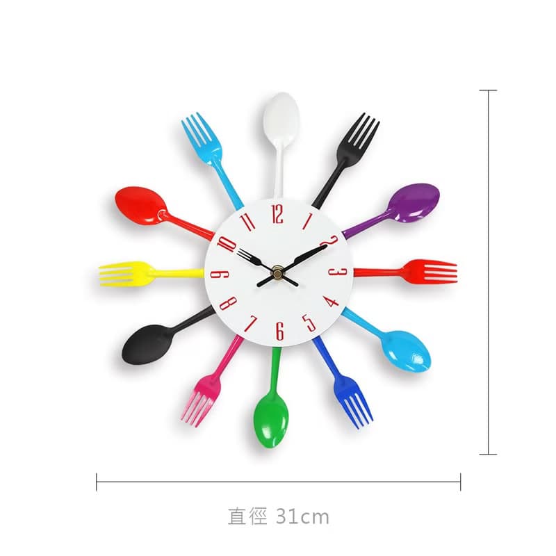 iINDOORS 彩虹餐具靜音時鐘 掛鐘 鐵鐘 設計 刀叉 湯匙 餐廳裝飾