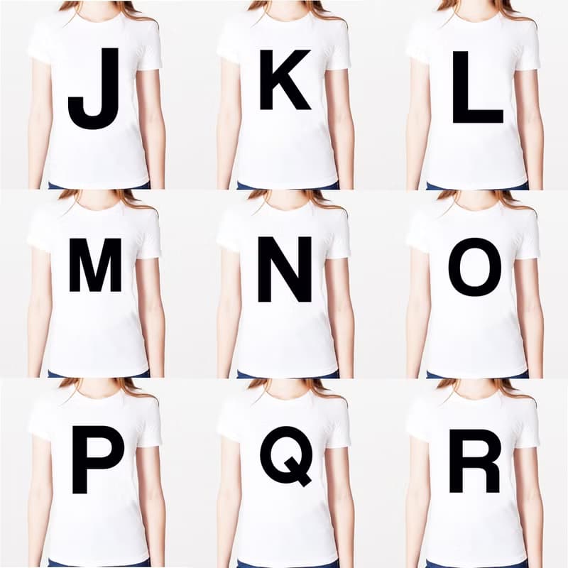 Big J K L M N O P Q R 女生短袖T恤-白色 英文字母 文字 時尚