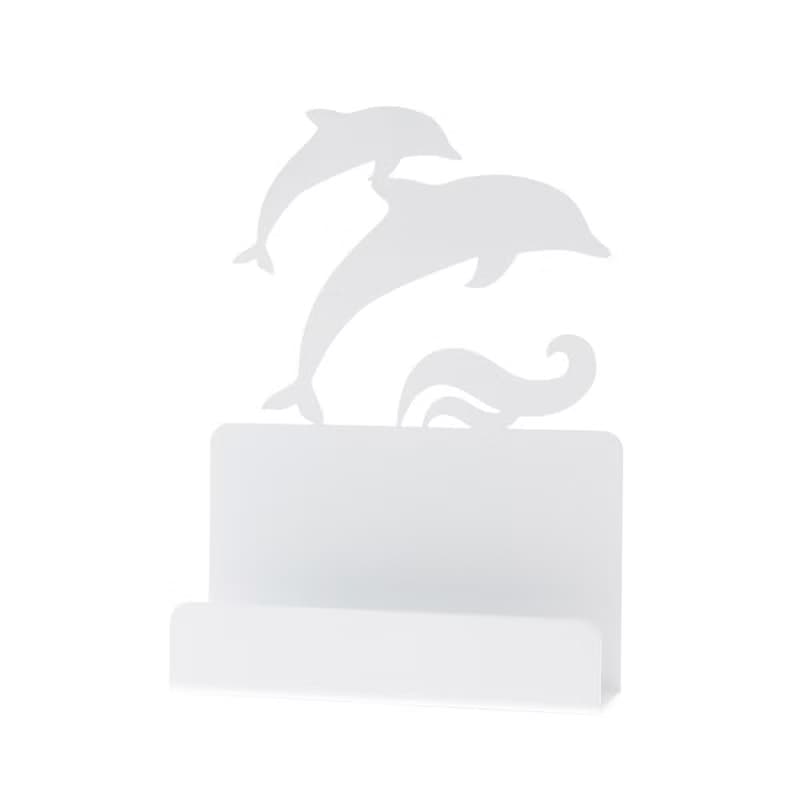 【OPUS東齊金工】歐式鐵藝名片座-海豚(白)/海洋/桌面收納/生日禮