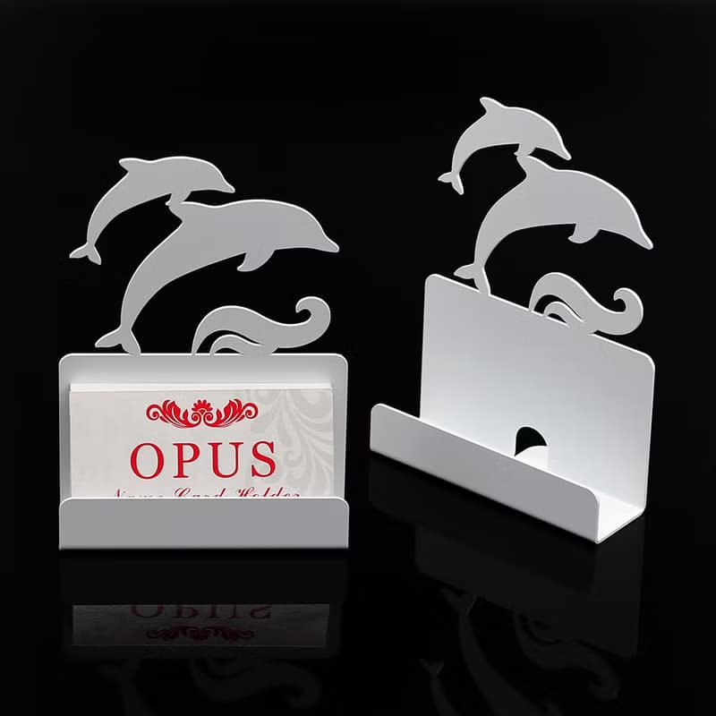 【OPUS東齊金工】歐式鐵藝名片座-海豚(白)/海洋/桌面收納/生日禮