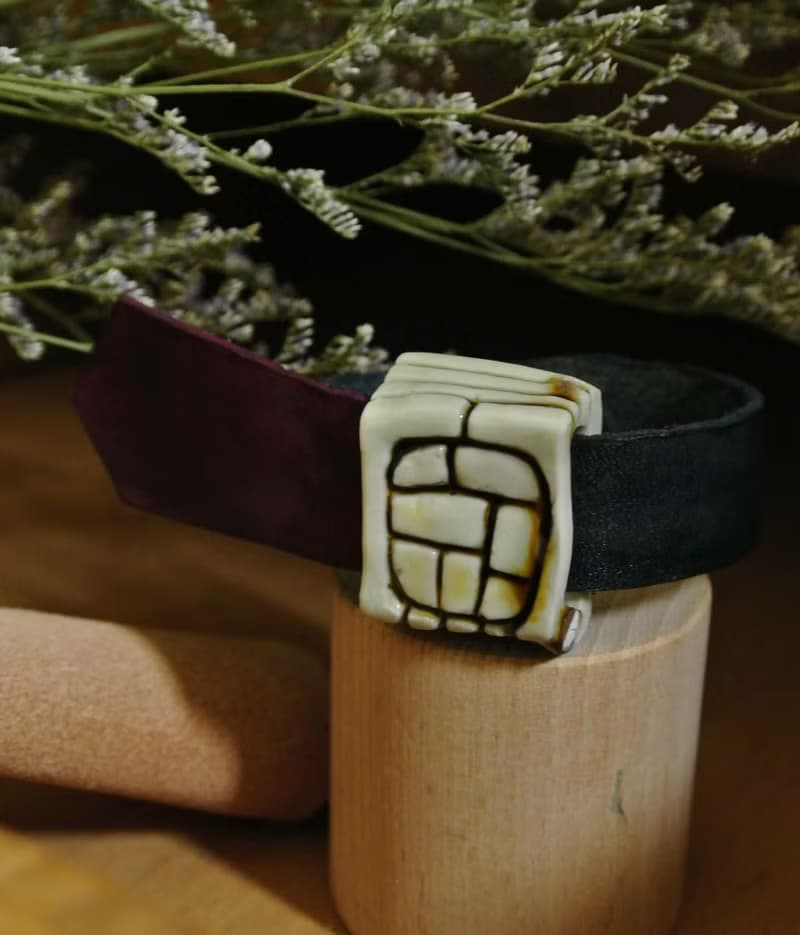 【 T - C 】手環 手鐲 皮革 牛皮 日本白瓷 瓷器  限量 自然釉色 無限看不膩色調 攝氏1350高溫燒製