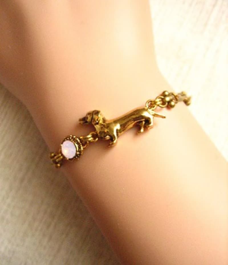 半立體可愛臘腸狗鑲鑽手鍊