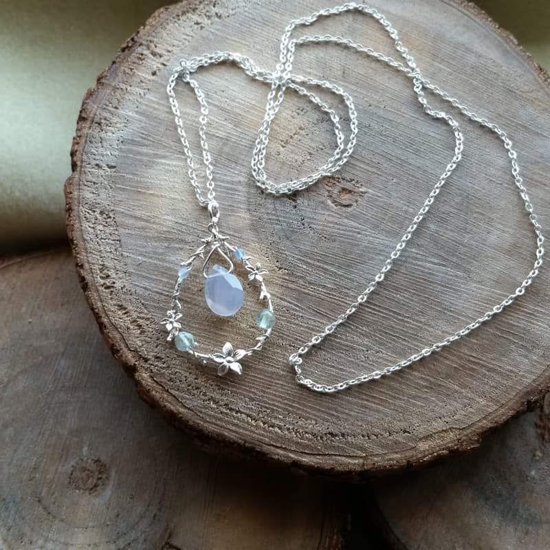 Aquamarine & Chalcedony 925 long silver necklace 海藍寶和超美質素藍玉髓  925銀長項鍊