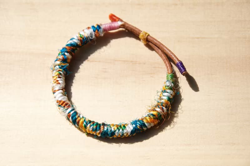 情人節禮物真皮手環純絲紗麗線手繩手環 手鐲-限定鮮豔色(可調式)