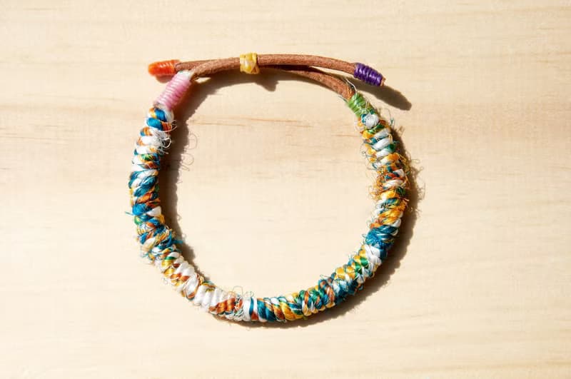 情人節禮物真皮手環純絲紗麗線手繩手環 手鐲-限定鮮豔色(可調式)