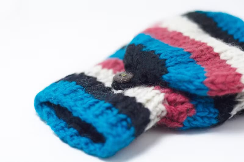 情人節 限量一件針織純羊毛保暖手套 / 2ways手套 / 露趾手套 / 內刷毛手套 / 針織手套 - 混色拼接東歐民族圖騰