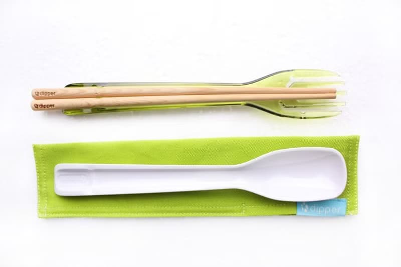 dipper 3合1檜木環保餐具組-青嫩綠叉