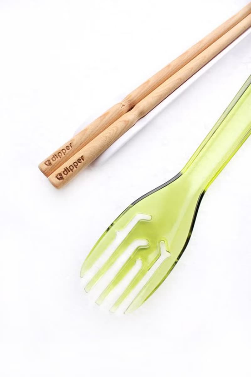dipper 3合1檜木環保餐具組-青嫩綠叉