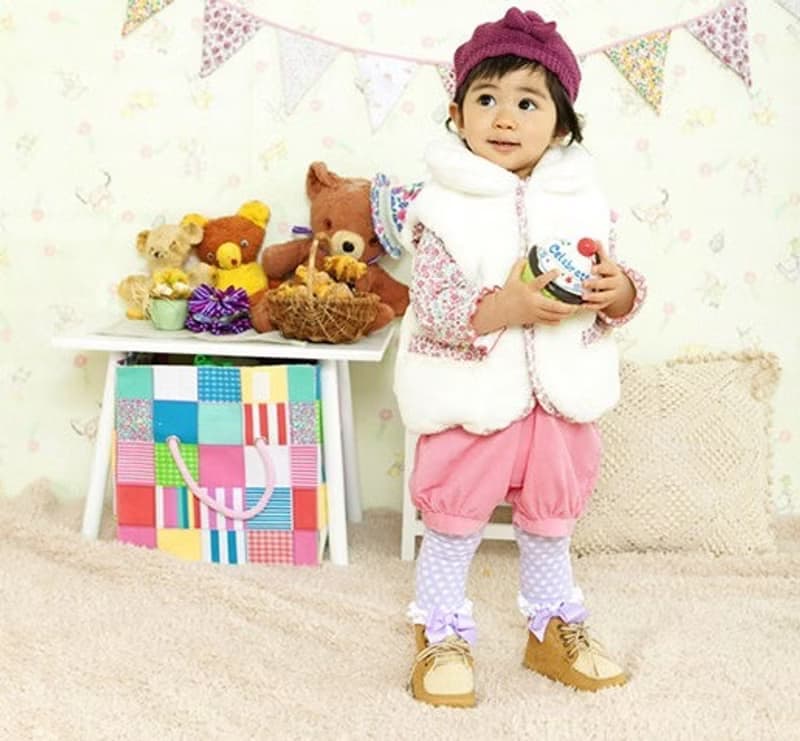 日本 sweet girl  毛絨絨保暖碎花背心