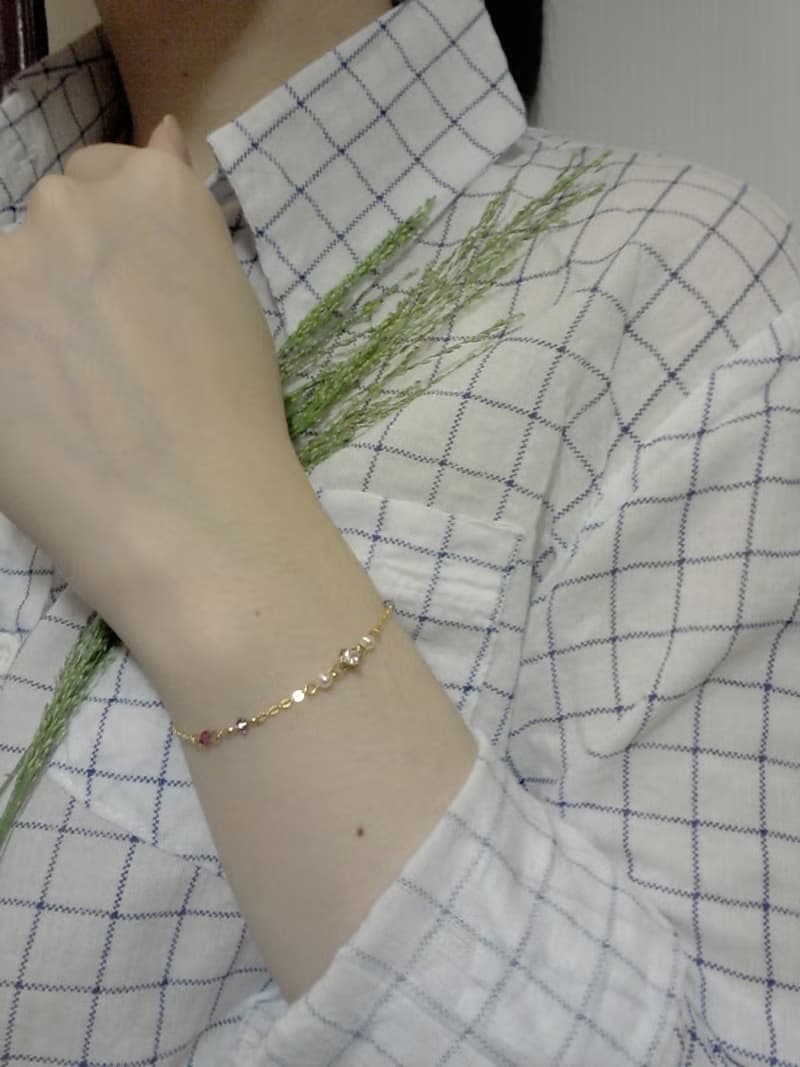 桔梗花 ‧ 單顆水鑽 珍珠 水晶 細手鍊