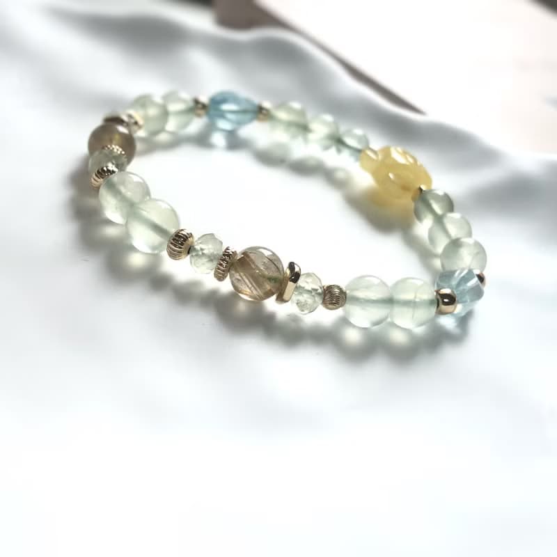 蜜蠟熊、黃水晶、金髮晶、葡萄石 天然石手鍊