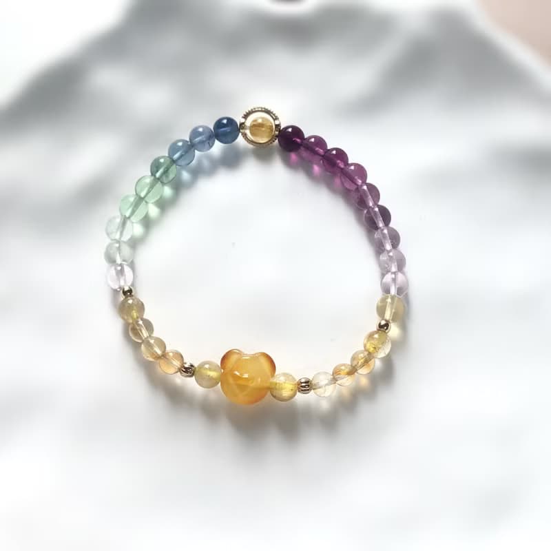 蜜蠟熊、黃水晶、金髮晶、葡萄石 天然石手鍊