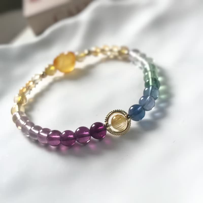 蜜蠟熊、黃水晶、金髮晶、葡萄石 天然石手鍊