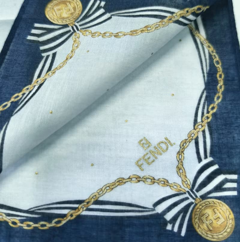 Fendi Vintage Handkerchief Pocket Square Gold Chain Necklace 18 x 18 inches