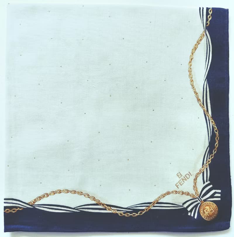 Fendi Vintage Handkerchief Pocket Square Gold Chain Necklace 18 x 18 inches