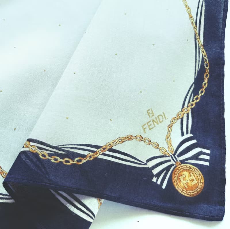 Fendi Vintage Handkerchief Pocket Square Gold Chain Necklace 18 x 18 inches