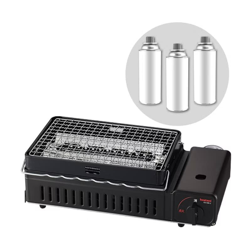 【Iwatani岩谷】新網烤串燒磁式瓦斯烤爐2.3kW-黑-搭贈3入瓦斯罐