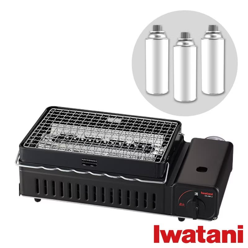 【Iwatani岩谷】新網烤串燒磁式瓦斯烤爐2.3kW-黑-搭贈3入瓦斯罐