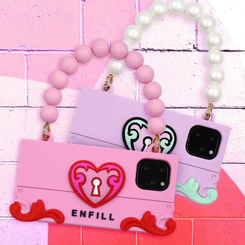 【Candies】心之鎖手提晚宴包 粉 紫 - iPhone 11 Pro 七夕情人節