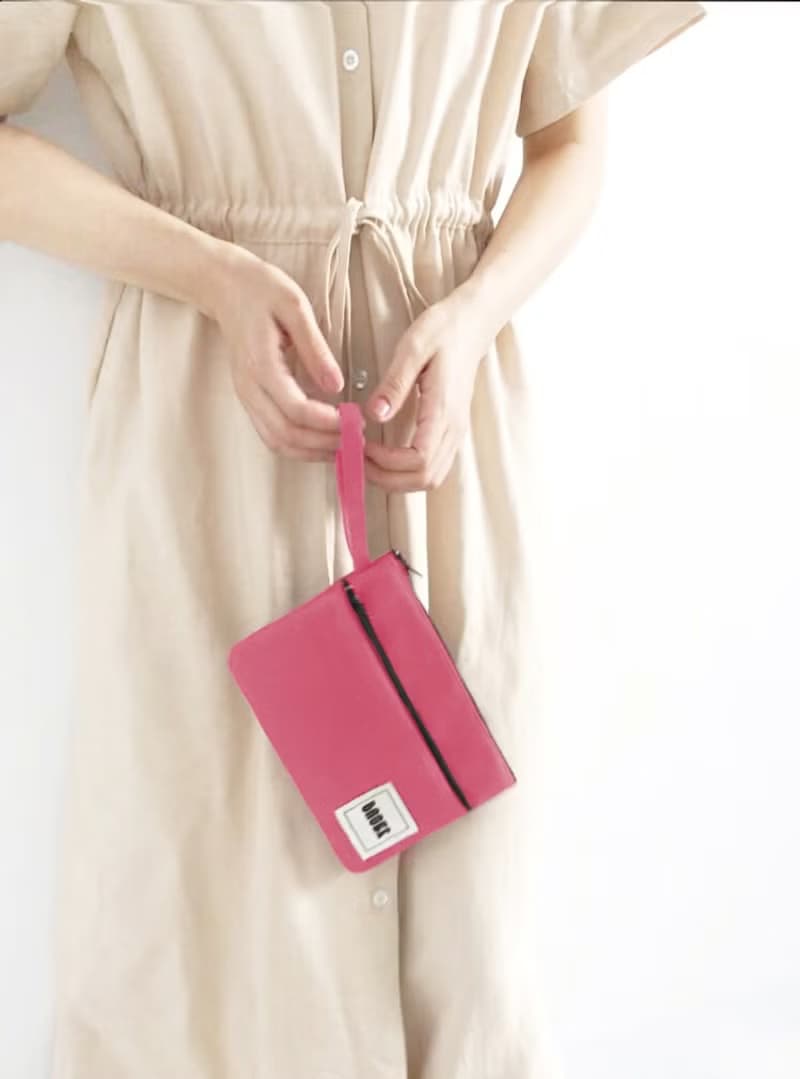 簡約素面雙拉鍊萬用包 手拿包 / 珊瑚粉口罩收納袋 /口罩收納袋/