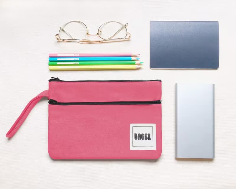 簡約素面雙拉鍊萬用包 手拿包 / 珊瑚粉口罩收納袋 /口罩收納袋/