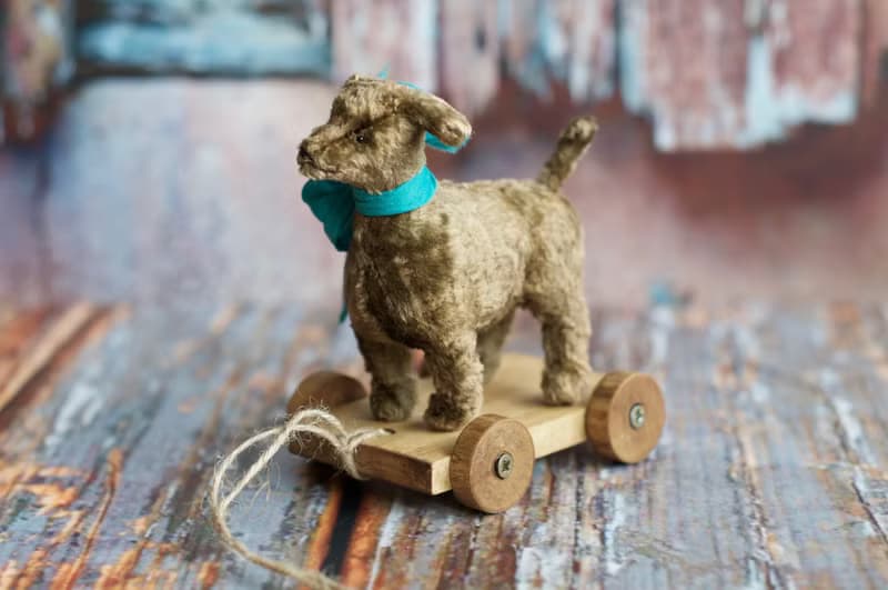 Little Dod in retro style on the wooden cart!