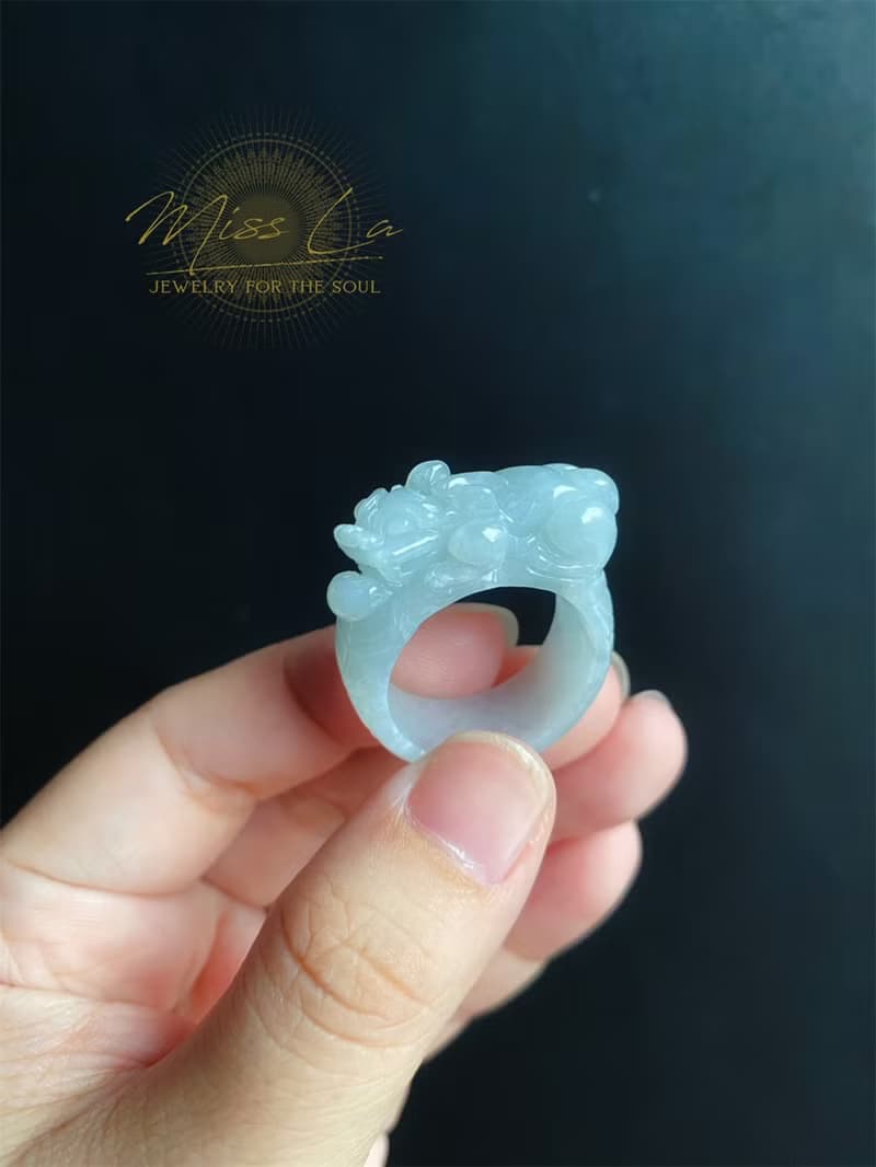 天然緬甸玉 翡翠 招財霸王 貔貅 有錢 翡翠 戒指 玉 戒環 ring